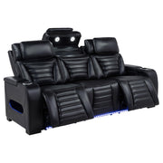 Zuma Faux Leather Dual Power Reclining LED Sofa Black - detail 4
