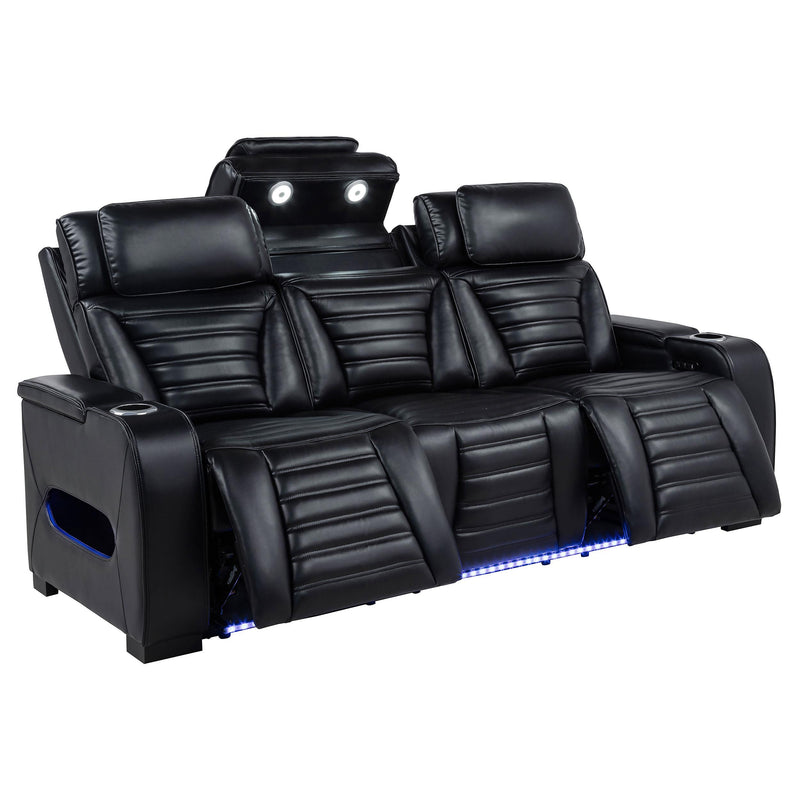Zuma Faux Leather Dual Power Reclining LED Sofa Black - detail 4