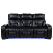 Zuma Faux Leather Dual Power Reclining LED Sofa Black - detail 5