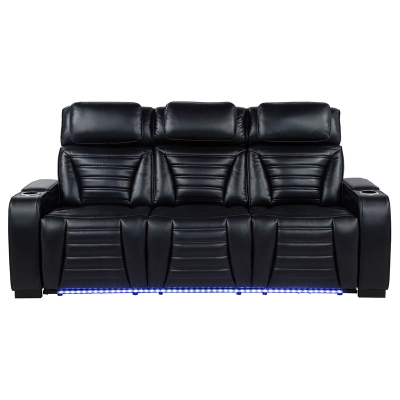 Zuma Faux Leather Dual Power Reclining LED Sofa Black - detail 5
