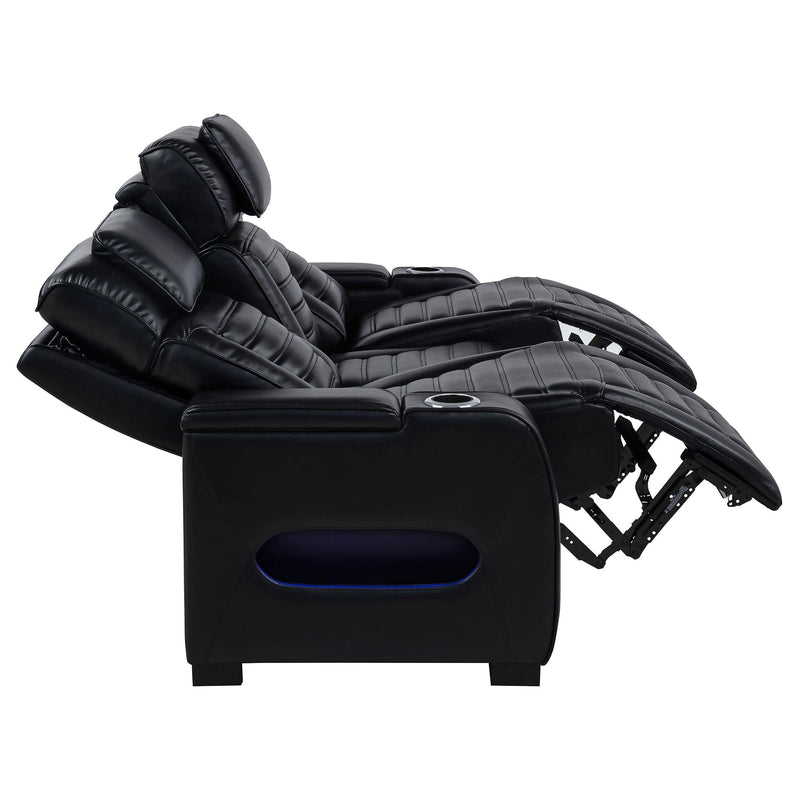 Zuma Faux Leather Dual Power Reclining LED Sofa Black - detail 7