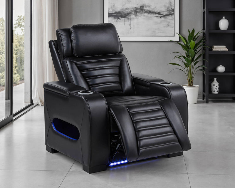 Zuma Faux Leather Upholstered Dual Power LED Recliner Black - alternate view
