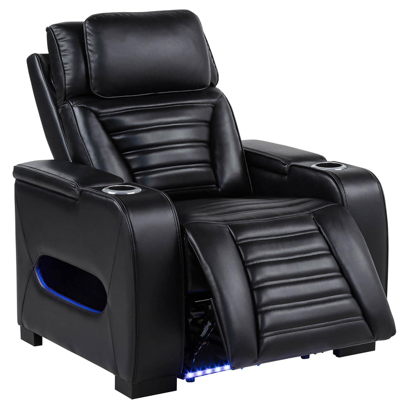 Zuma Faux Leather Upholstered Dual Power LED Recliner Black - detail 4