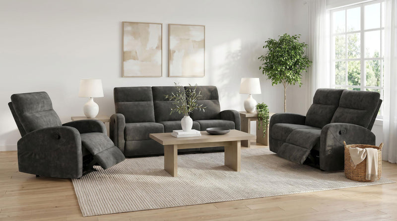 Hamilton 3-piece Chenille Manual Reclining Sofa Set Charcoal Grey - alternate view