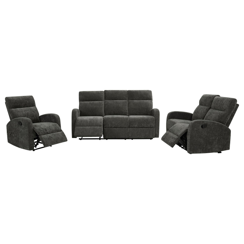Hamilton 3-piece Chenille Manual Reclining Sofa Set Charcoal Grey - detail 4