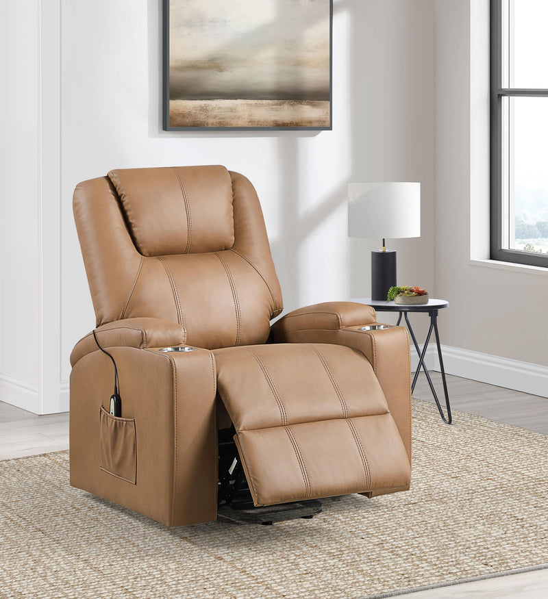 Armstrong Upholstered Power Lift Massage Recliner - Camel