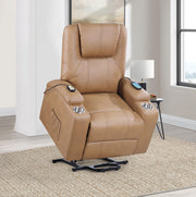 Armstrong Upholstered Power Lift Massage Recliner - Camel