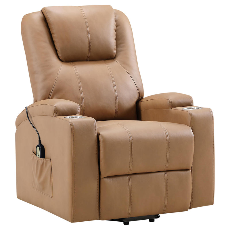 Armstrong Upholstered Power Lift Massage Recliner - Camel