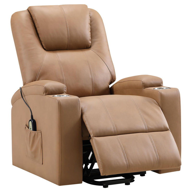 Armstrong Upholstered Power Lift Massage Recliner - Camel