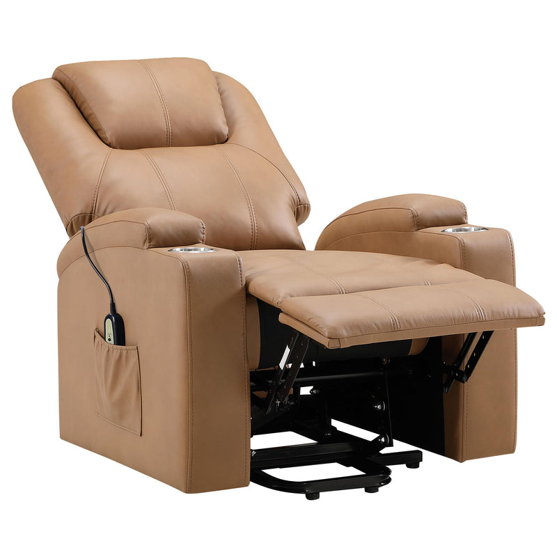Armstrong Upholstered Power Lift Massage Recliner - Camel