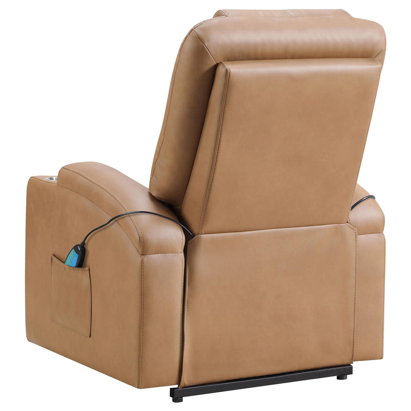 Armstrong Upholstered Power Lift Massage Recliner - Camel