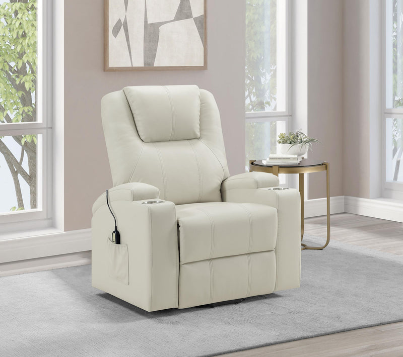 Armstrong Upholstered Power Lift Massage Recliner - Ivory