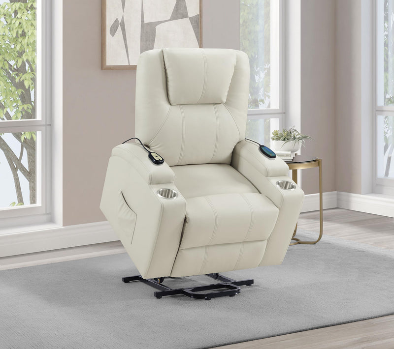 Armstrong Upholstered Power Lift Massage Recliner - Ivory