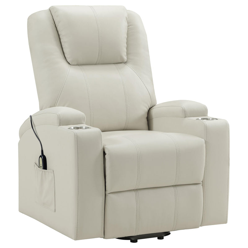 Armstrong Upholstered Power Lift Massage Recliner - Ivory