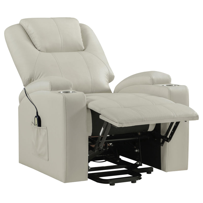 Armstrong Upholstered Power Lift Massage Recliner - Ivory