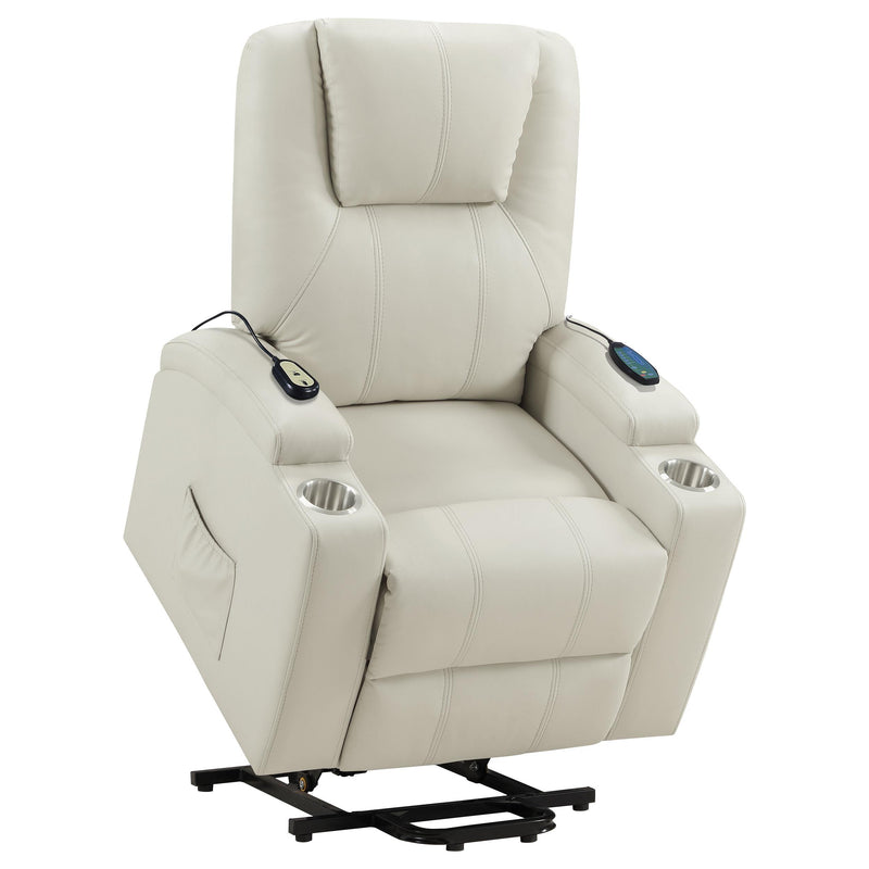 Armstrong Upholstered Power Lift Massage Recliner - Ivory