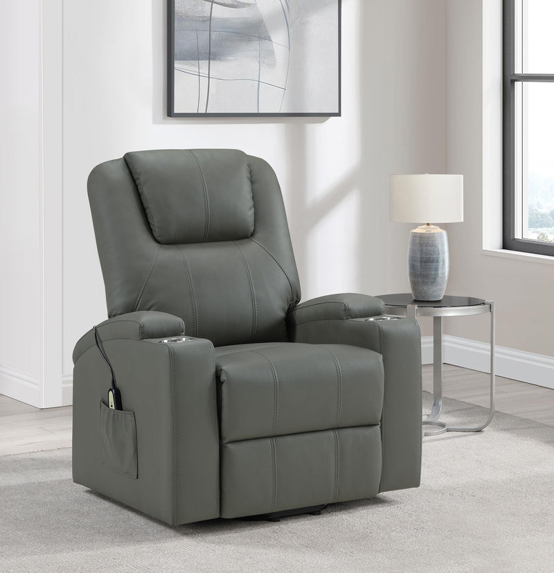 Armstrong Upholstered Power Lift Massage Recliner - Grey