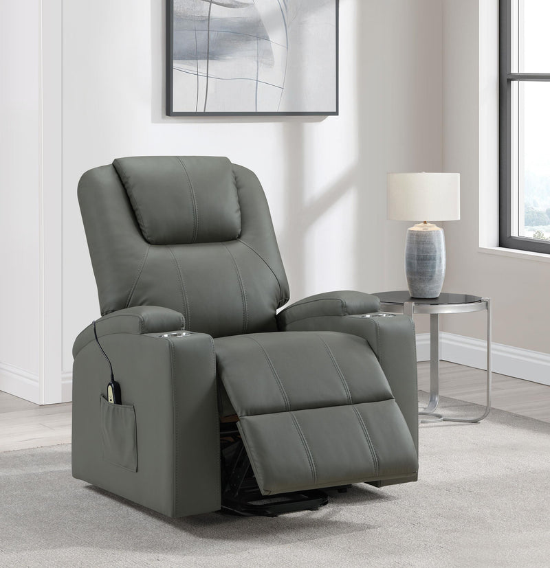 Armstrong Upholstered Power Lift Massage Recliner - Grey