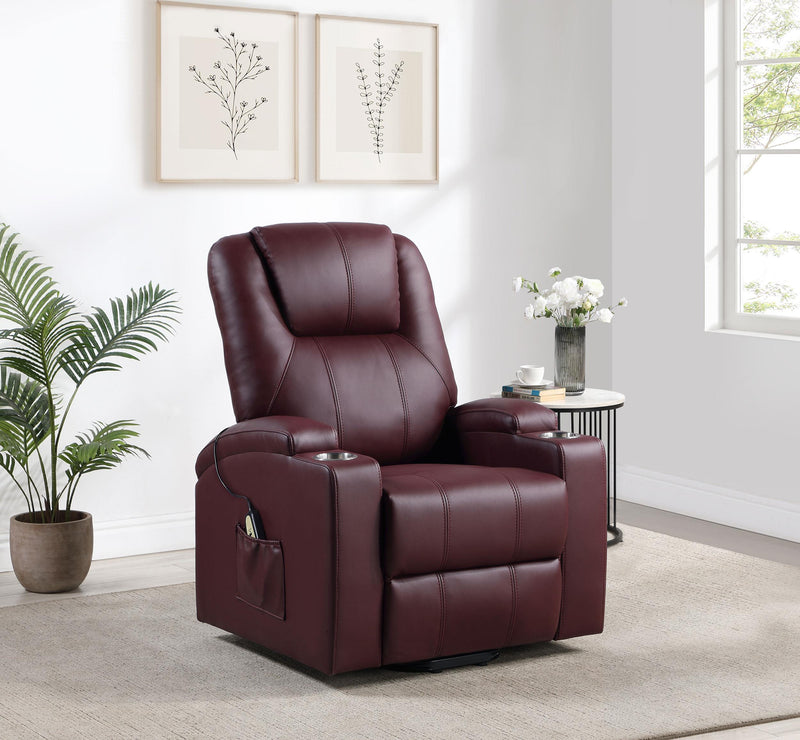 Armstrong Upholstered Power Lift Massage Recliner - Wine
