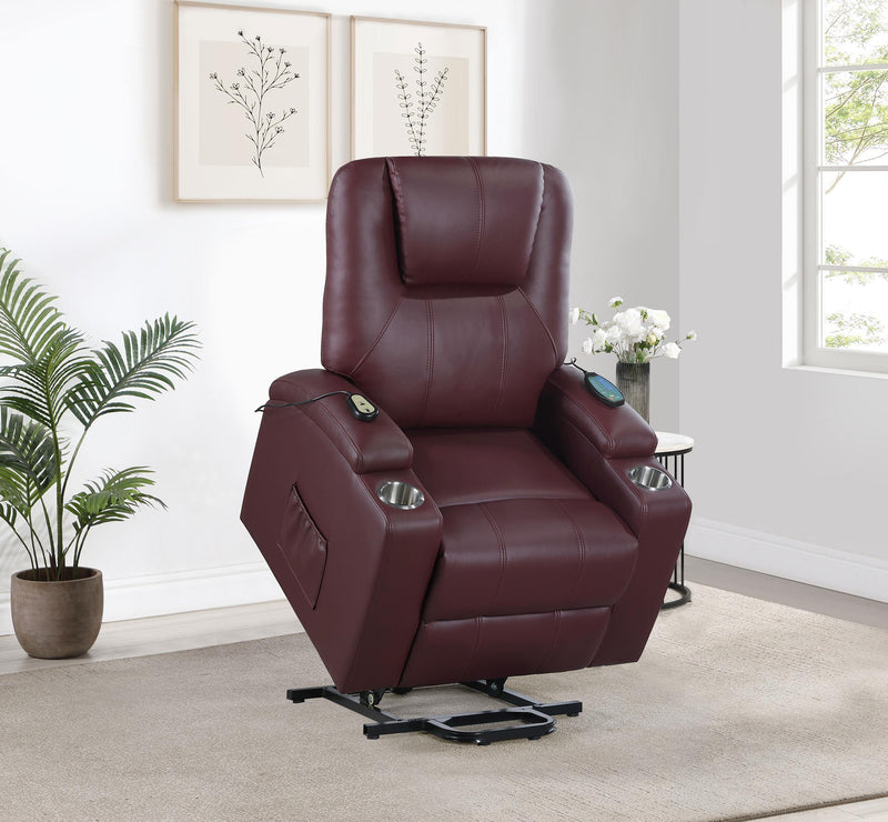 Armstrong Upholstered Power Lift Massage Recliner - Wine