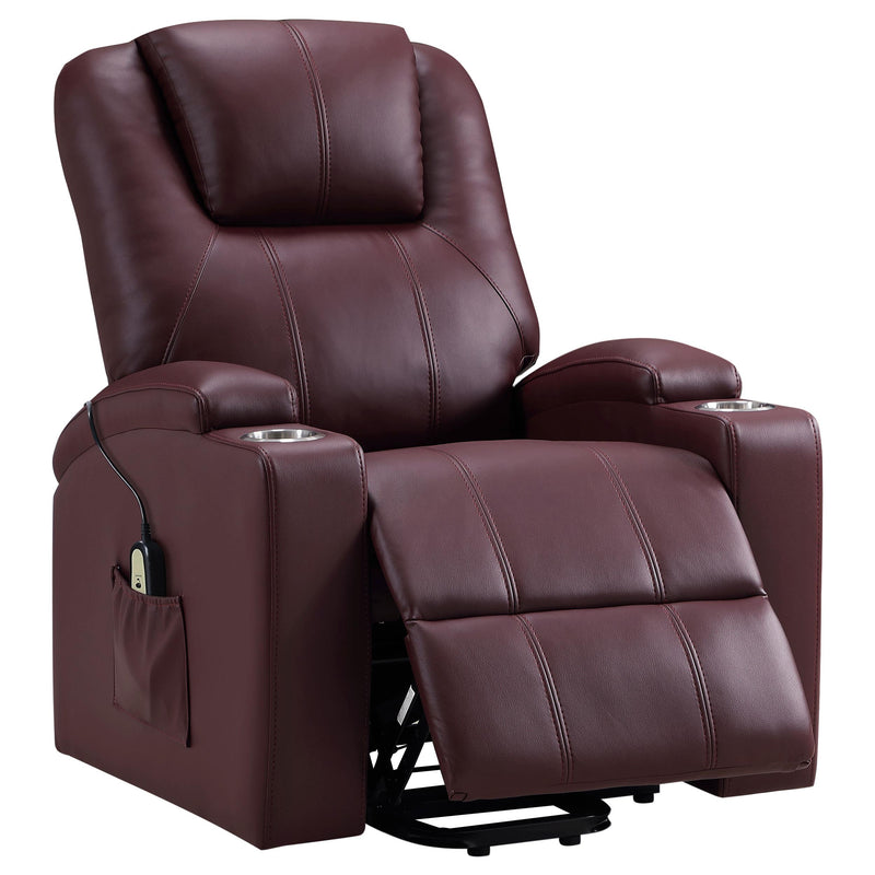 Armstrong Upholstered Power Lift Massage Recliner - Wine
