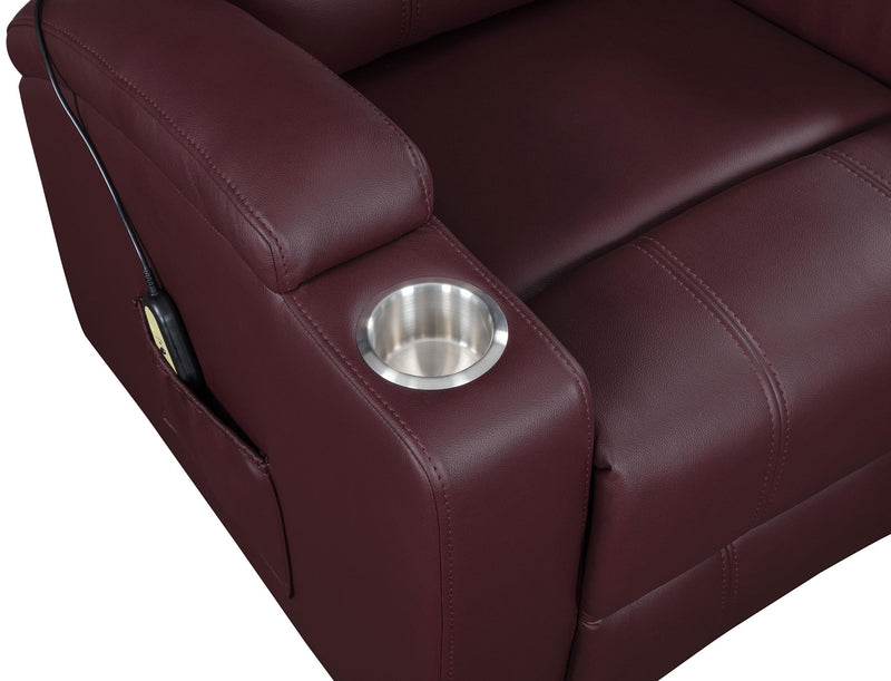 Armstrong Upholstered Power Lift Massage Recliner - Wine