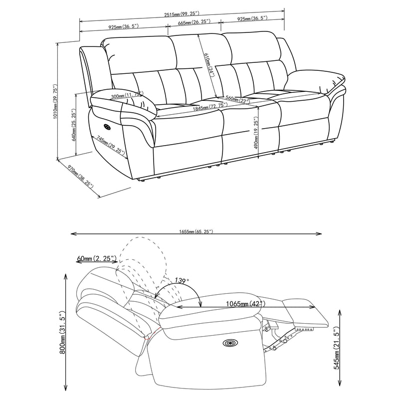 Bahrain Upholstered Power Sofa Charcoal - detail 8
