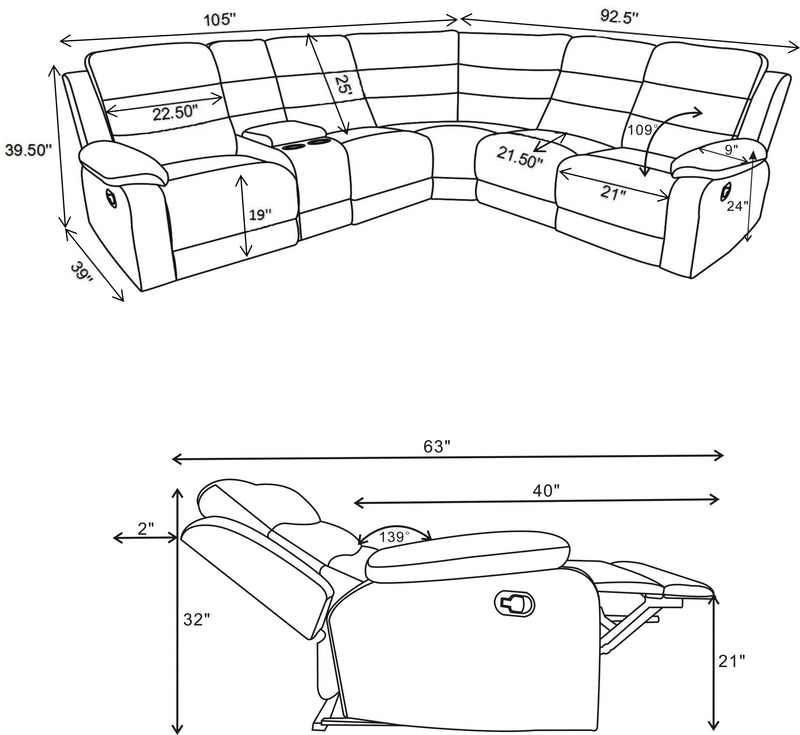 David Upholstered Reclining Sectional Sofa