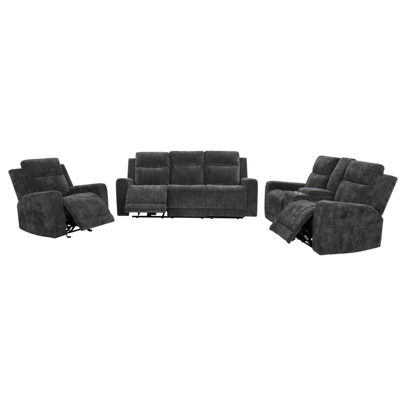 Kennett 3-piece Chenille Power Reclining Sofa Set Dark Grey - alternate view