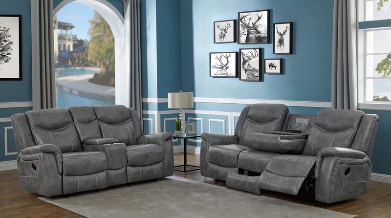 Conrad 2-piece Upholstered Padded Arm Motion Sofa Set