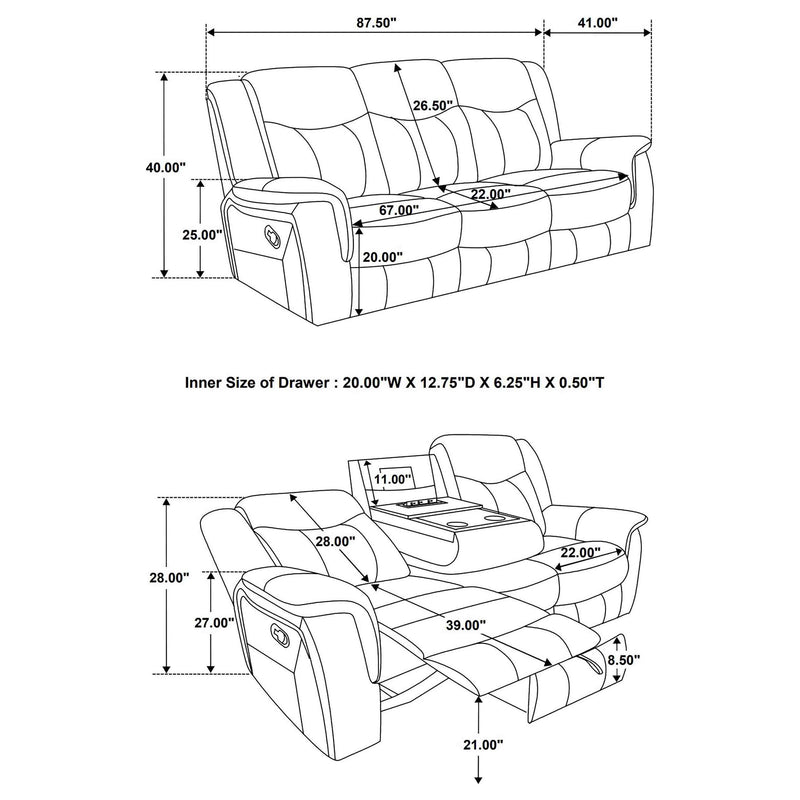 Conrad 3-piece Upholstered Padded Arm Motion Sofa Set