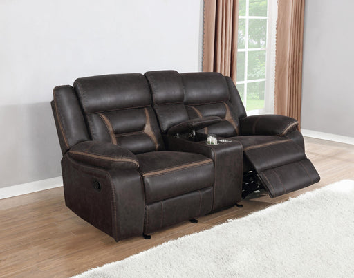 Greer Upholstered Motion Reclining Loveseat Brown - alternate view