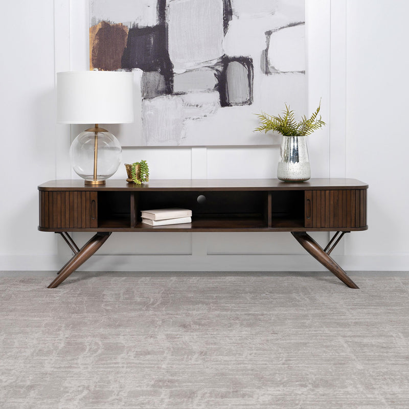 Valna Wood 71-inch TV Stand with Sliding Doors