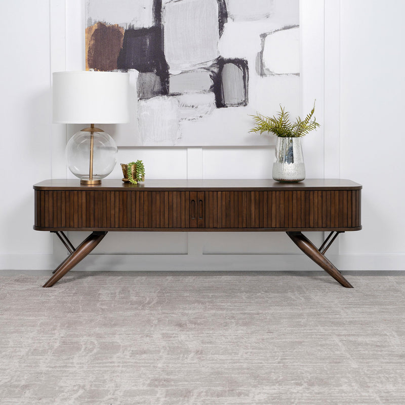 Valna Wood 71-inch TV Stand with Sliding Doors