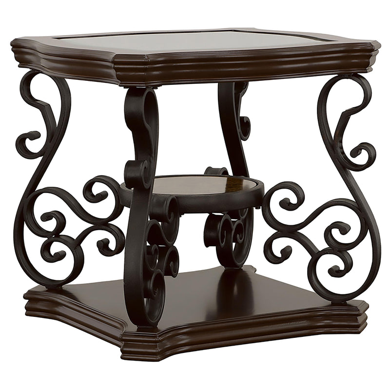 Laney 2-piece Glass Top Coffee and End Table Set Dark Merlot - detail 3