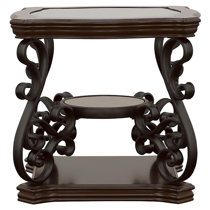 Laney 2-piece Glass Top Coffee and End Table Set Dark Merlot - detail 4