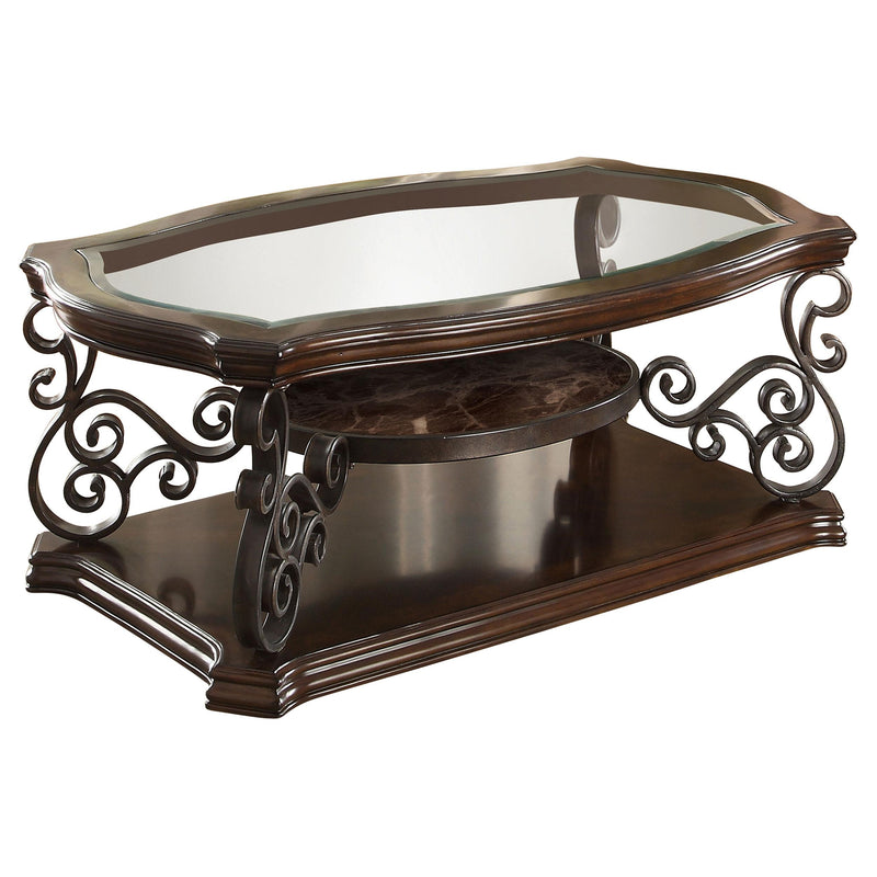 Laney 2-piece Glass Top Coffee and End Table Set Dark Merlot - detail 5