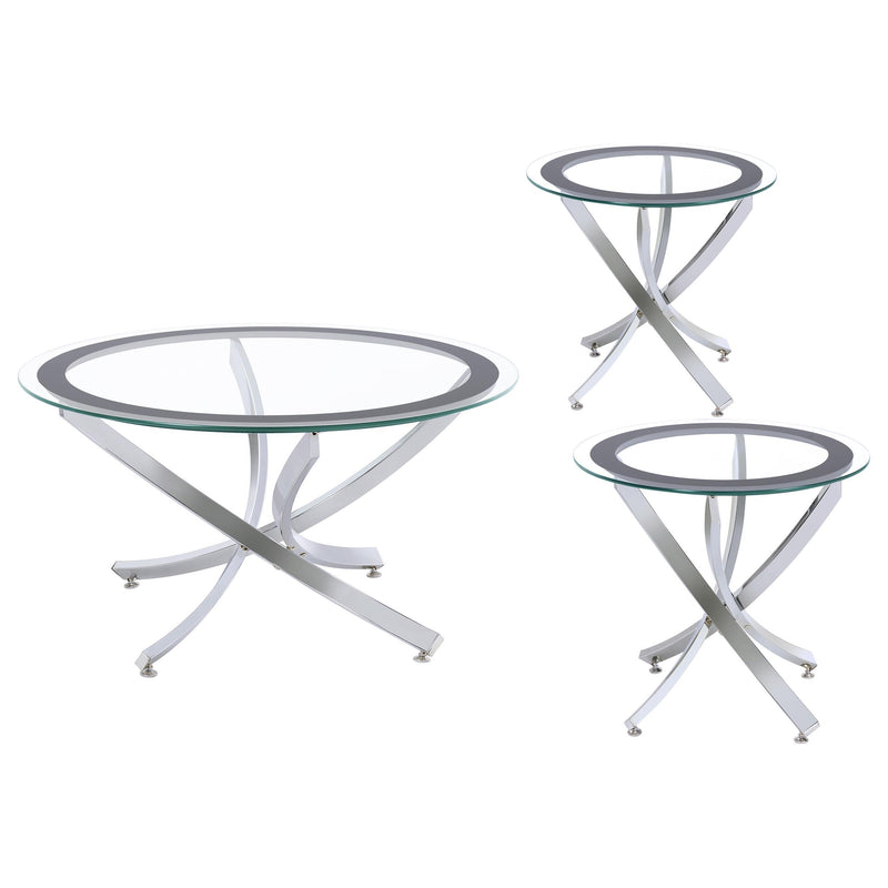 Brooke 3-piece Round Coffee and End Table Set Chrome - alternate view