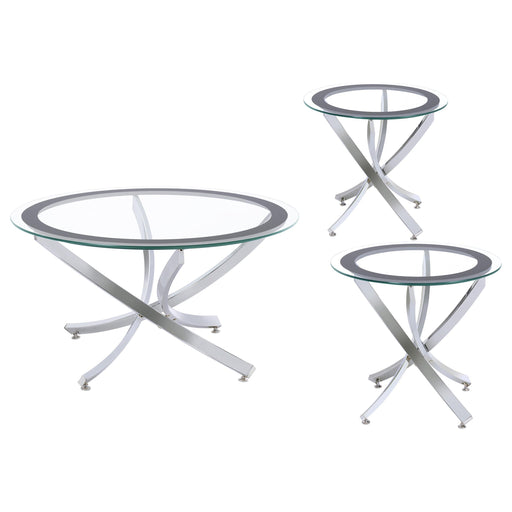 Brooke 3-piece Round Coffee and End Table Set Chrome - alternate view