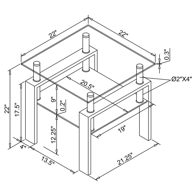 Dyer 1-shelf Square Glass Top Side End Table