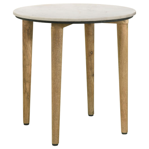 Aldis Round Marble Top Side End Table White and Natural - alternate view