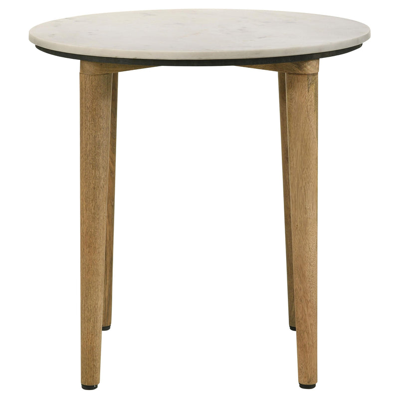 Aldis Round Marble Top Side End Table White and Natural - detail 3