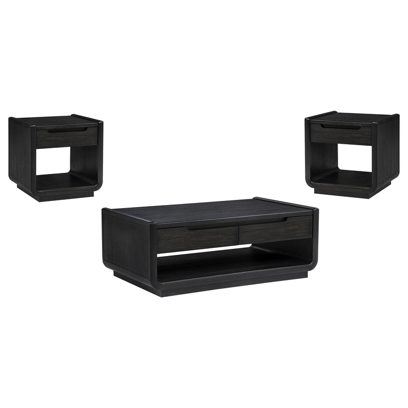 Leandro 3-piece Wood Coffee and End Table Set Burnished Black - alternate view