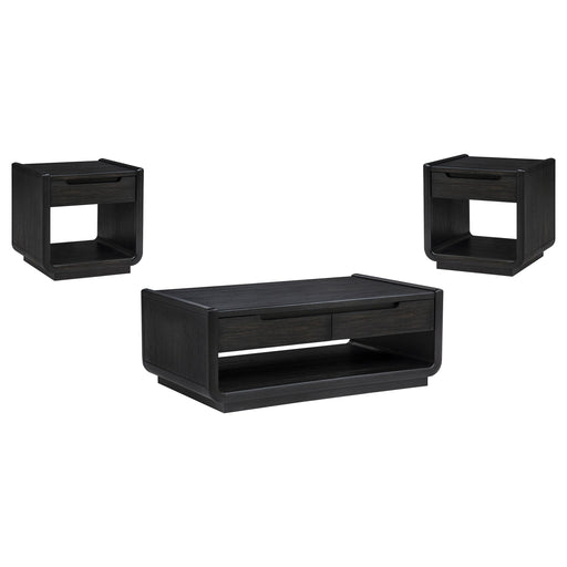 Leandro 3-piece Wood Coffee and End Table Set Burnished Black - alternate view