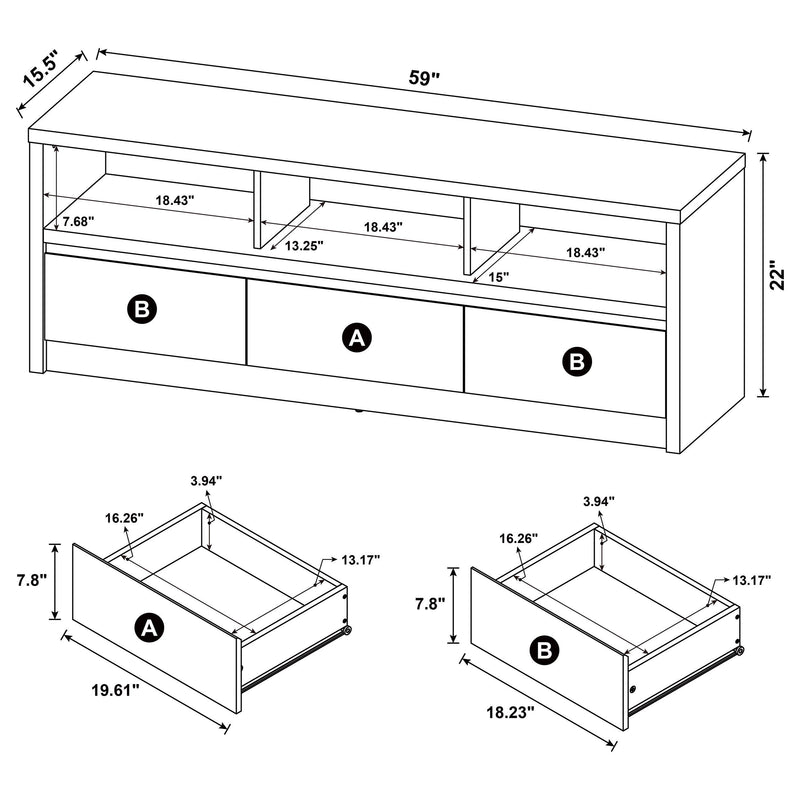 Rutland 59-inch 3-drawer TV Stand Media Console