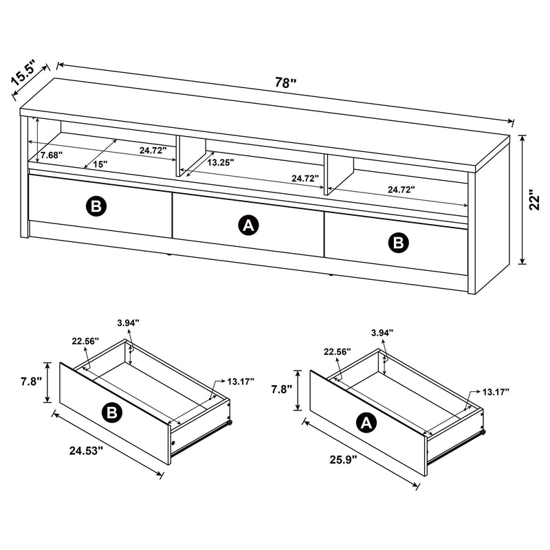 Rutland 78-inch 3-drawer TV Stand Media Console