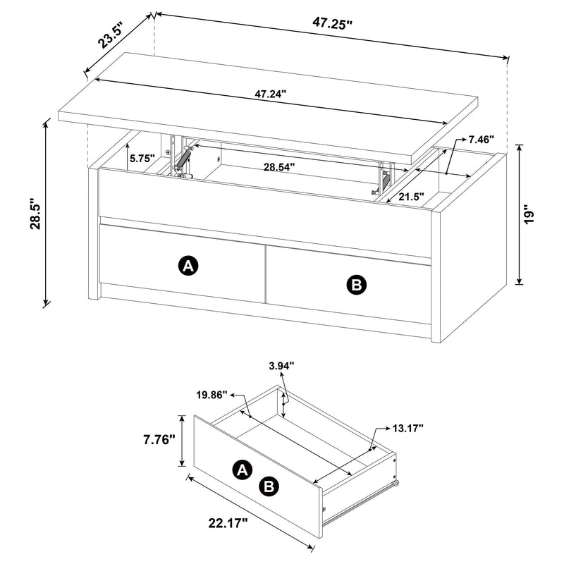 Knapp Lift Top Cocktail Coffee Table with Dual Drawers