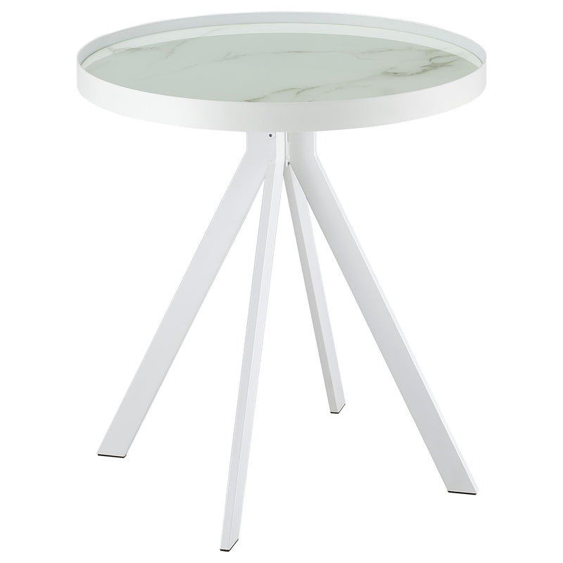 Briggs Round Marble Printed Glass Top End Side Table White - alternate view