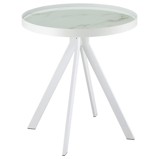 Briggs Round Marble Printed Glass Top End Side Table White - alternate view