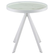Briggs Round Marble Printed Glass Top End Side Table White - detail 3